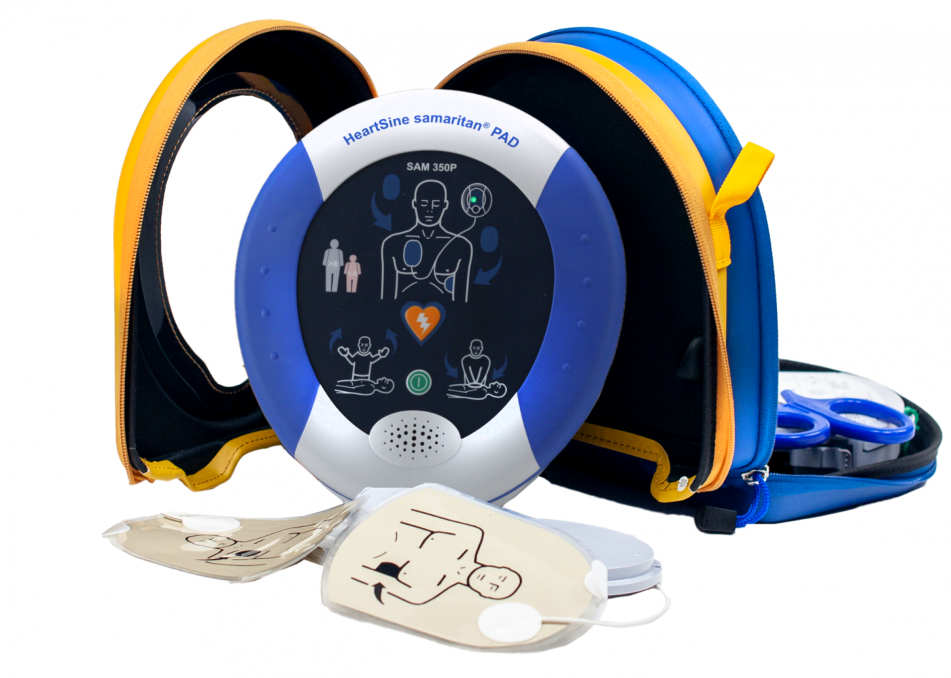 Automatisierter externer Defibrillator (AED) in einem tragbaren Gehäuse.